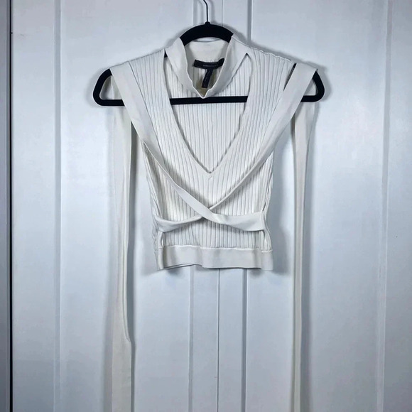 BCBG MAXAZRIA | HANA RIBBED NECKLINE WAIST TIE SLEEVELESS TOP SZ Small - Picture 3 of 8